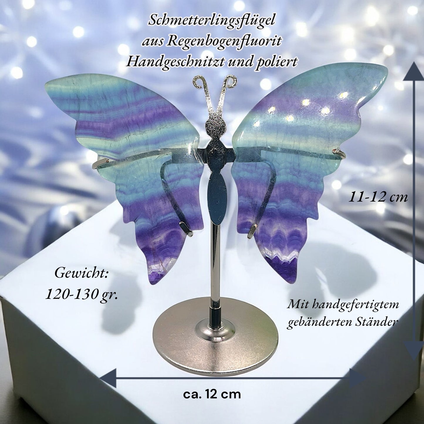 Steinfixx - Exklusive Schmetterlingsflügel aus handgeschnitzten Naturedelsteinen mit individuellem Ständer - poliert - Verschiedene Varianten - mit Geschenkbox
