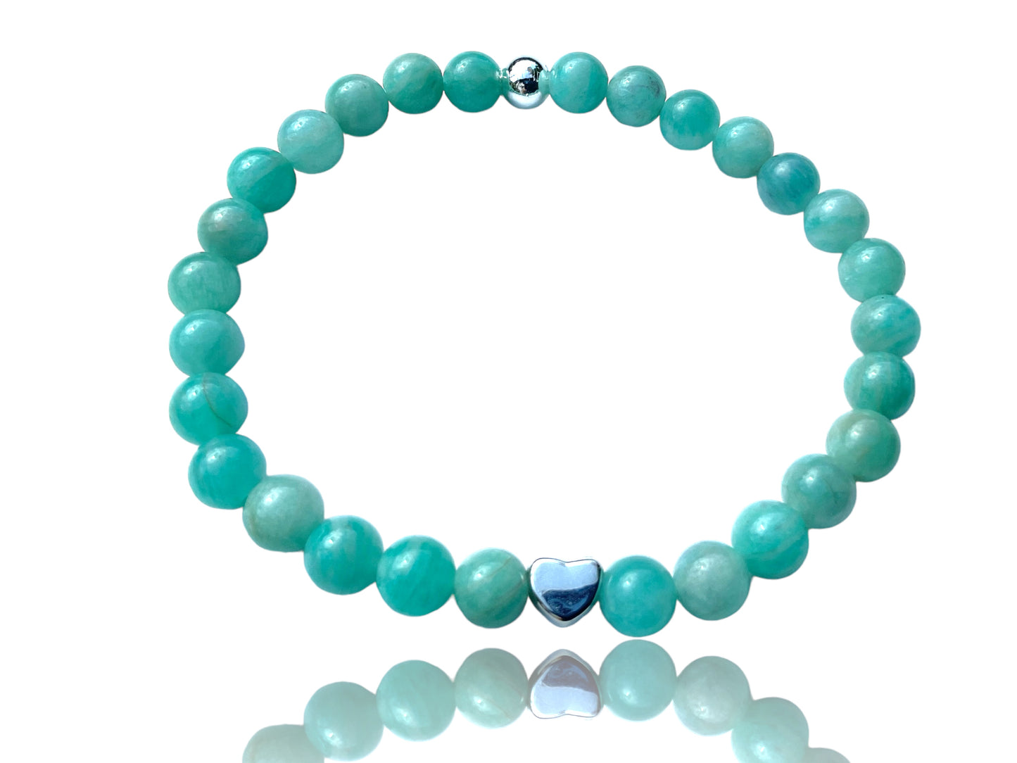 Steinfixx® Edelstein Perlenarmband Amazonit Ice mit 925 Silberperle und Herz oder Stern| Energieschmuck | in edler Geschenkbox | Handmade