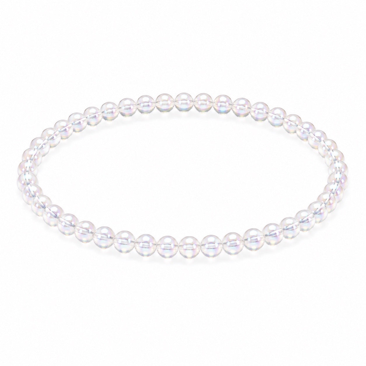 Angel Aura Perlenarmband – AAA-Qualität – 4 mm oder 6 mm Edelstein Perlen – Echter Bergkristall veredelt – 18 cm Armband für Damen & Herren
