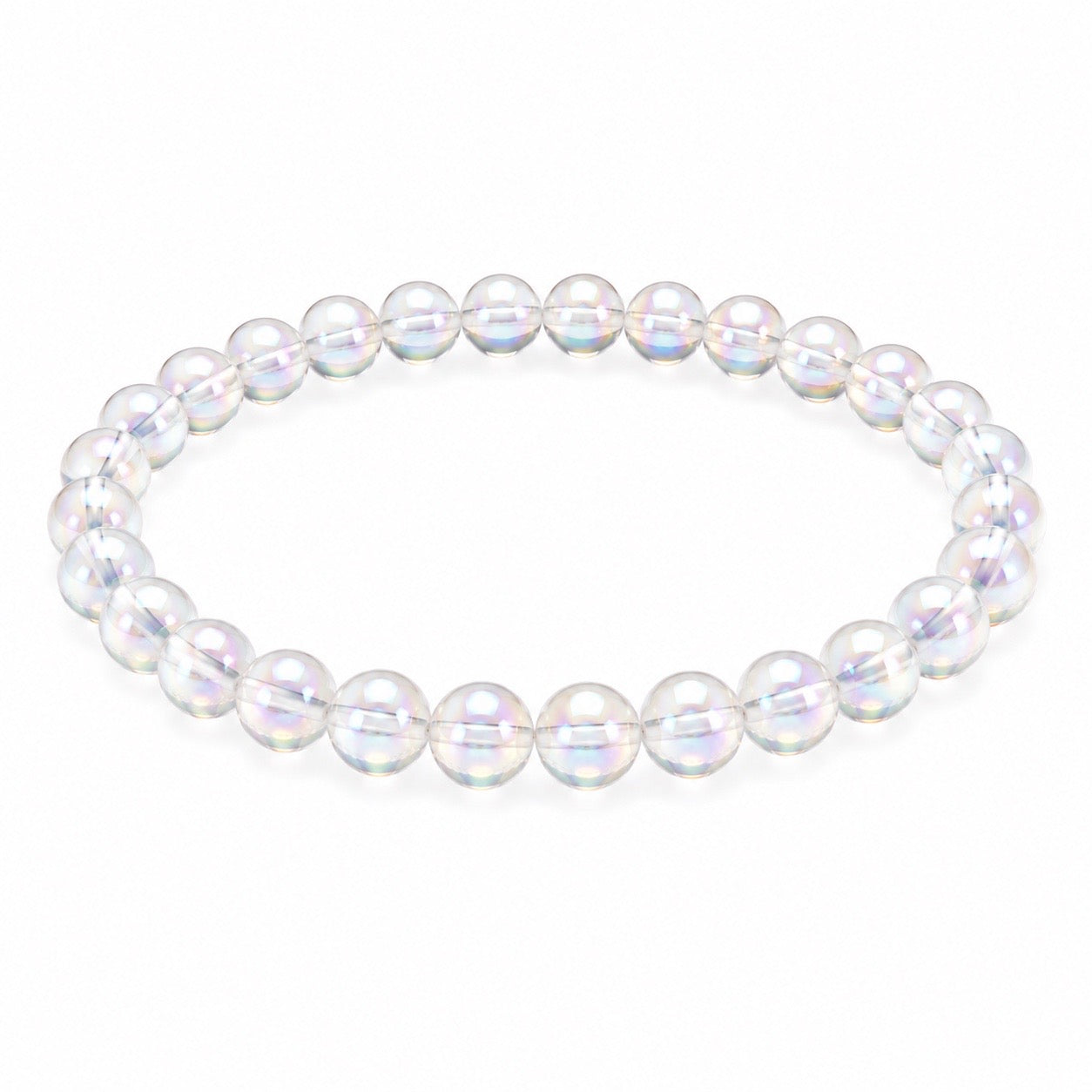 Angel Aura Perlenarmband – AAA-Qualität – 4 mm oder 6 mm Edelstein Perlen – Echter Bergkristall veredelt – 18 cm Armband für Damen & Herren
