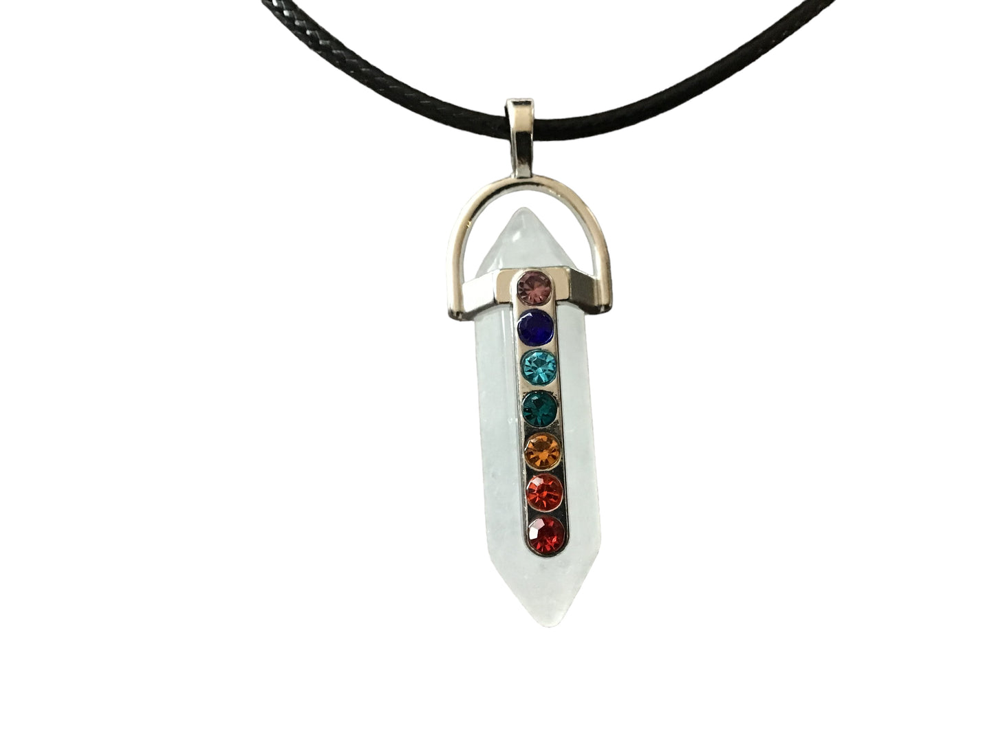 Anhänger Hexagon weiss mit 45 cm Kordelkette - CHAKRA - 50x8x8 mm - 5 Gramm