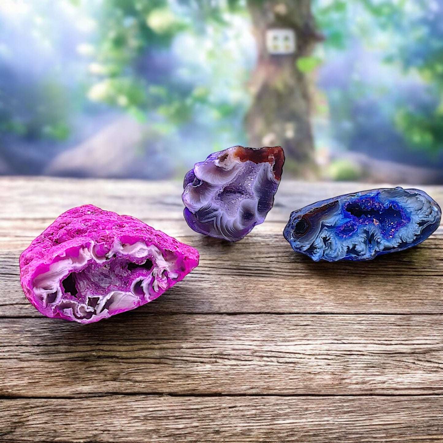 Gefärbte halbe Achat Geode | aufgeschnitten, poliert und gefärbt | 30-40 mm I TOP 1A-Qualität | einzeln oder als 3er bzw. 4er Set