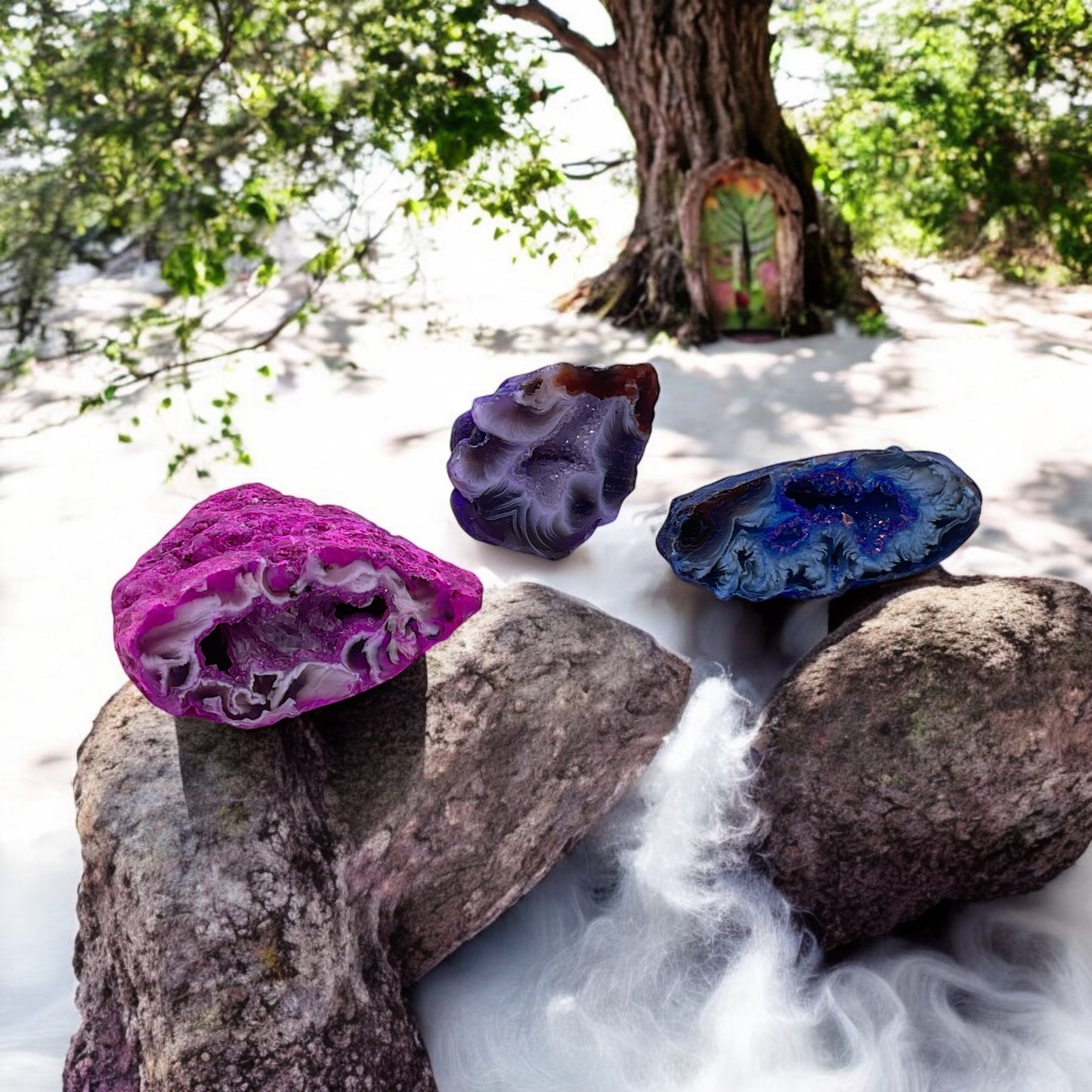 Gefärbte halbe Achat Geode | aufgeschnitten, poliert und gefärbt | 30-40 mm I TOP 1A-Qualität | einzeln oder als 3er bzw. 4er Set