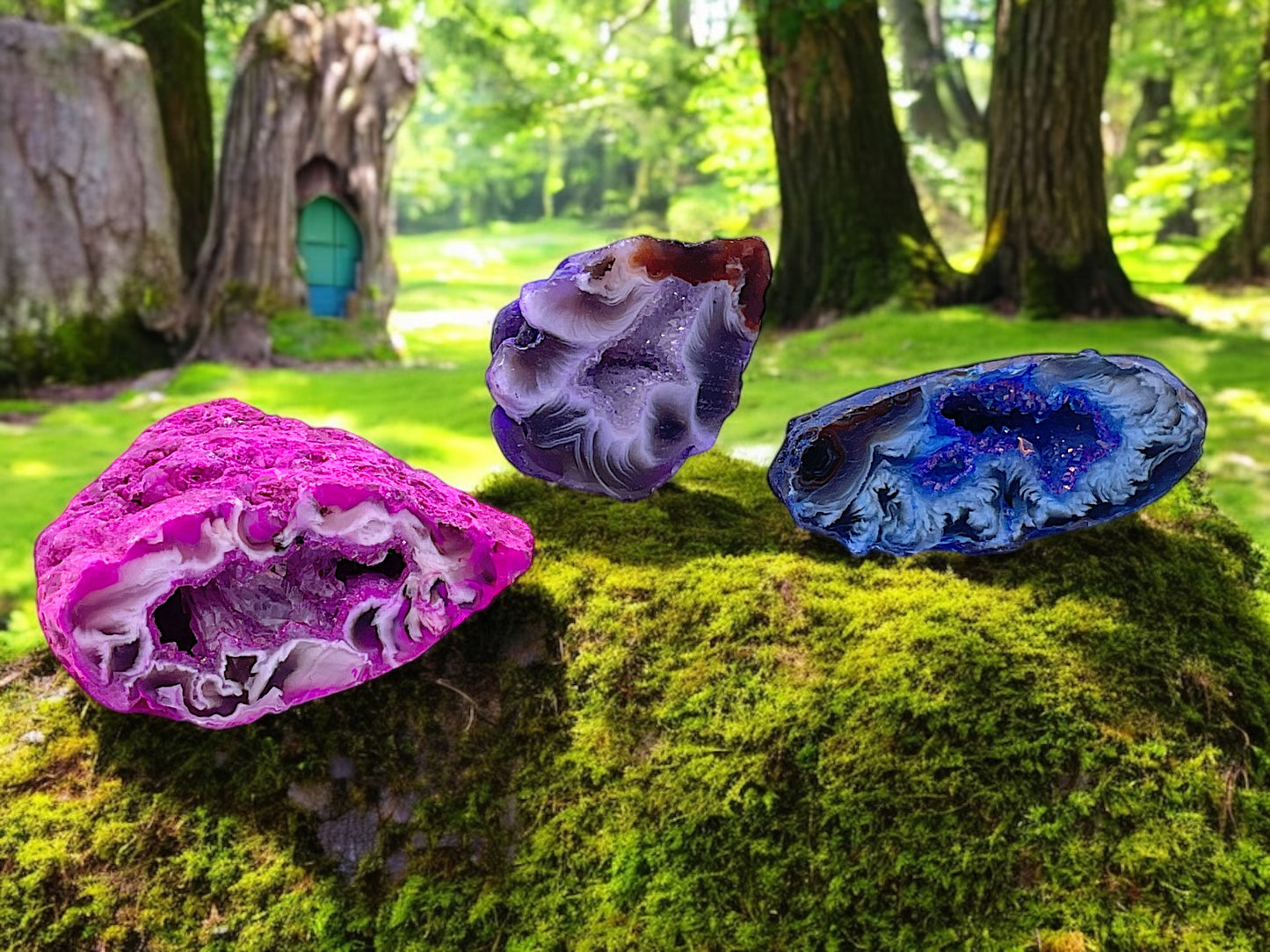 Gefärbte halbe Achat Geode | aufgeschnitten, poliert und gefärbt | 30-40 mm I TOP 1A-Qualität | einzeln oder als 3er bzw. 4er Set