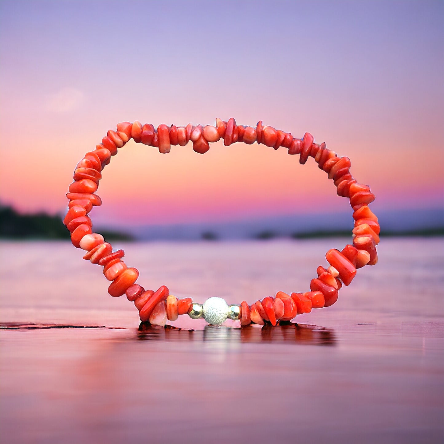 Steinfixx® - Elegantes Splitterarmband aus Schaumkoralle - Hochwertiges Edelsteinarmband mit 925 Silberperlen und Sternstaubkugel - handgefertigt - in Geschenkbox (4 mm)