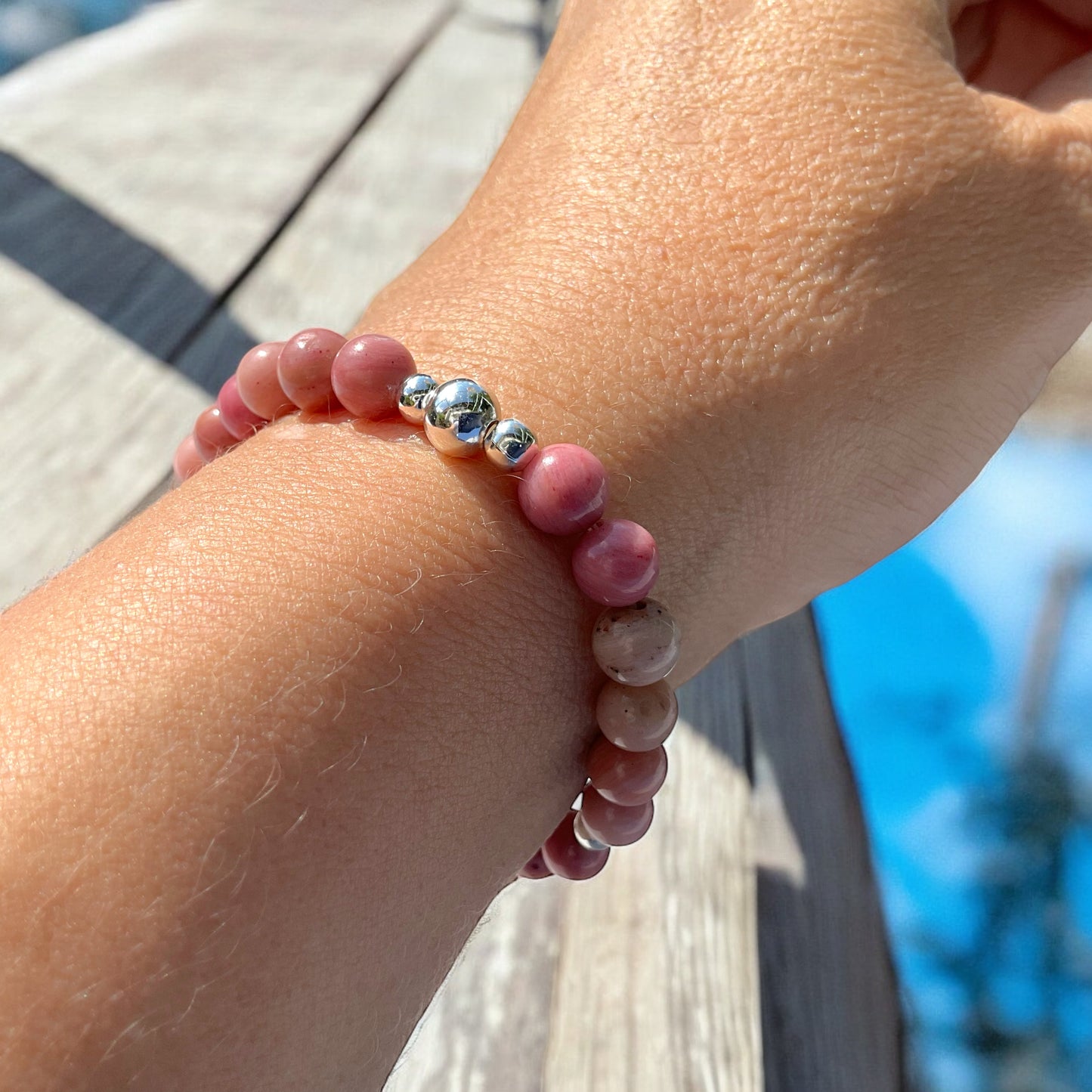 Rhodonit Edelstein Perlen Armband *Seelentröster* - mit 925 Silberperlen in Steinfixx Geschenkbox - Handmade