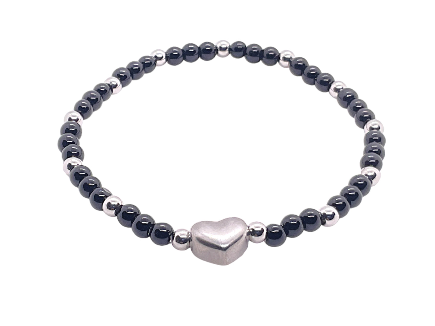 Steinfixx® - Obsidian Perlenarmband mit Edelstahlherz und Edelstahlperlen - Hochwertiges Edelsteinarmband handgefertigt inclusive edler Geschenkbox und Edelsteinkarte