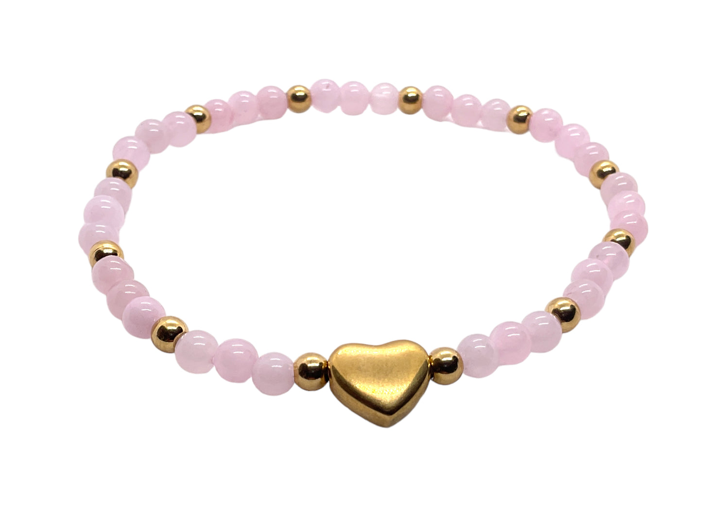 Steinfixx® - Rosenquarz Perlenarmband mit Messingherz und Messingperlen - Hochwertiges Edelsteinarmband handgefertigt inclusive edler Geschenkbox und Edelsteinkarte