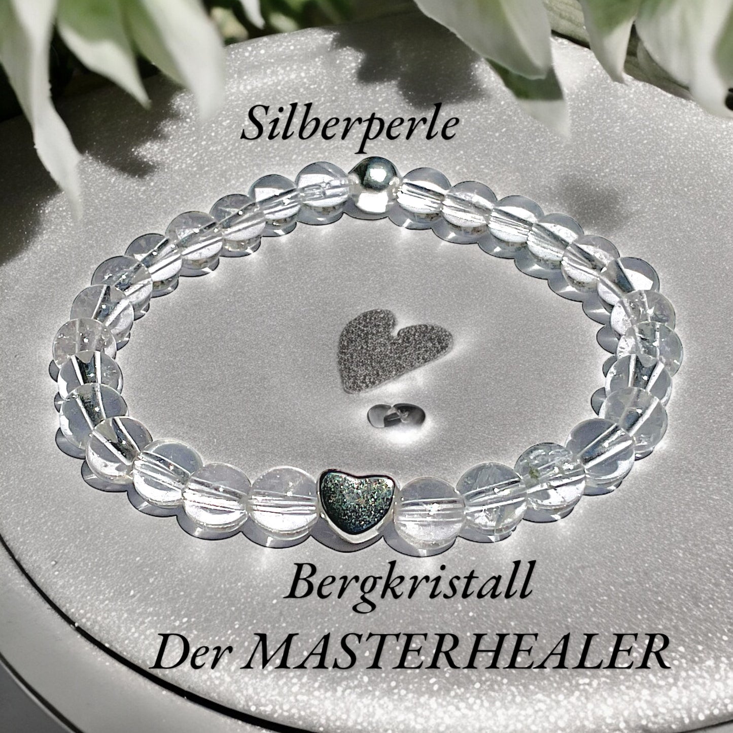Bergkristall Edelstein Perlen Armband *HEILUNG* - mit 925 Silberperle und versilbertem Herzchen in Steinfixx Geschenkbox - Handmade