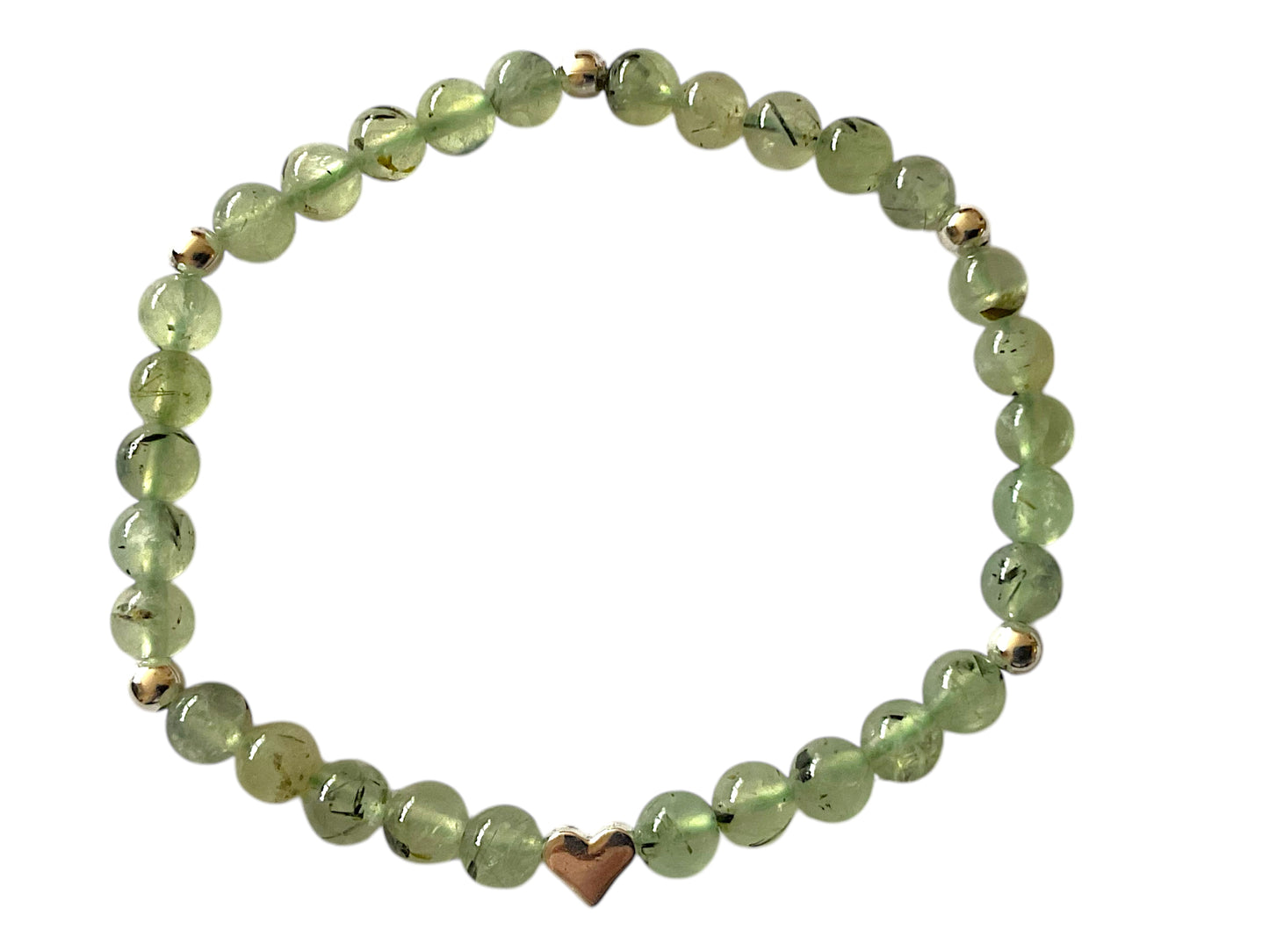 Prehnit Edelstein 6mm Perlenarmband  *Melanie* - mit Edelstahlherz und 925 Silberperlen in edler Steinfixx Geschenkbox - Handmade