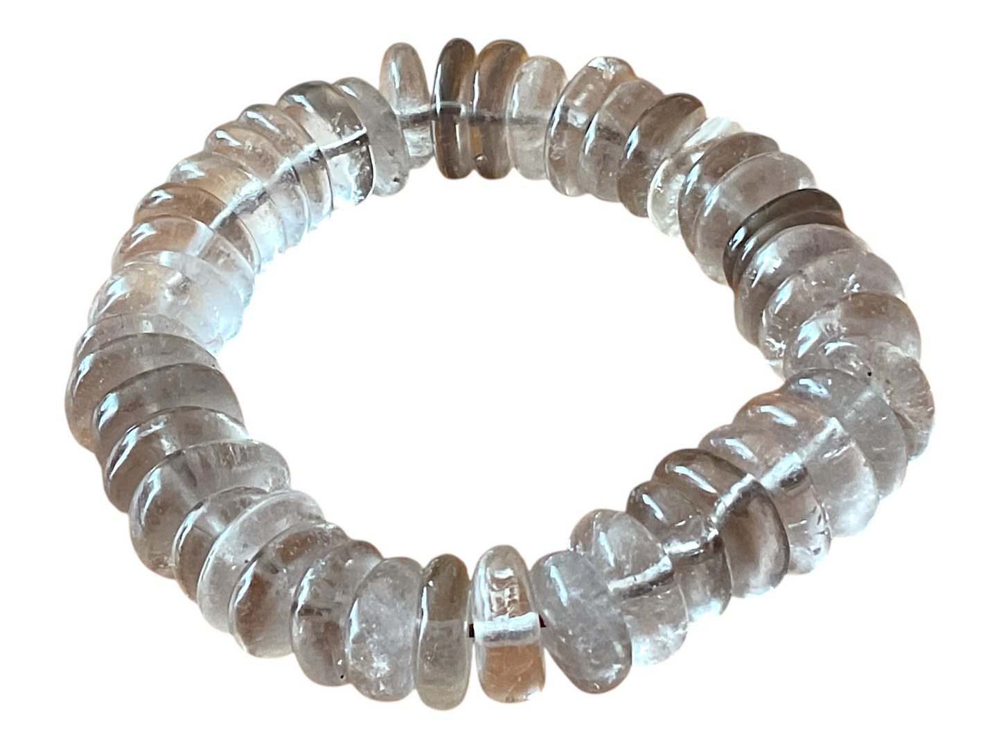 Rauchquarz Armband „Rondell“ – Edelstein Armband in AAA-Qualität aus Brasilien – 18 cm, Rondelle ca. 12 mm, Gewicht ca. 40 g – angenehm zu tragen – Naturstein Schmuck für Entspannung & Gelassenheit