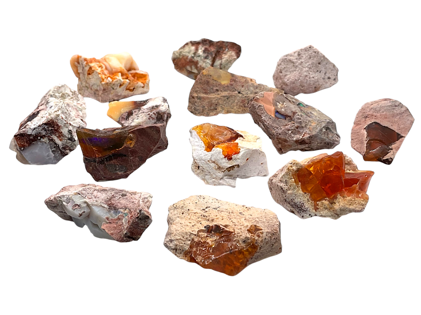 Feueropal Edelsteine Rohsteine I 13 Stück wie abgebildet I insgesamt 52gr. I Unikat-Masterpiece 1681 I Sammlerstück I Mexiko