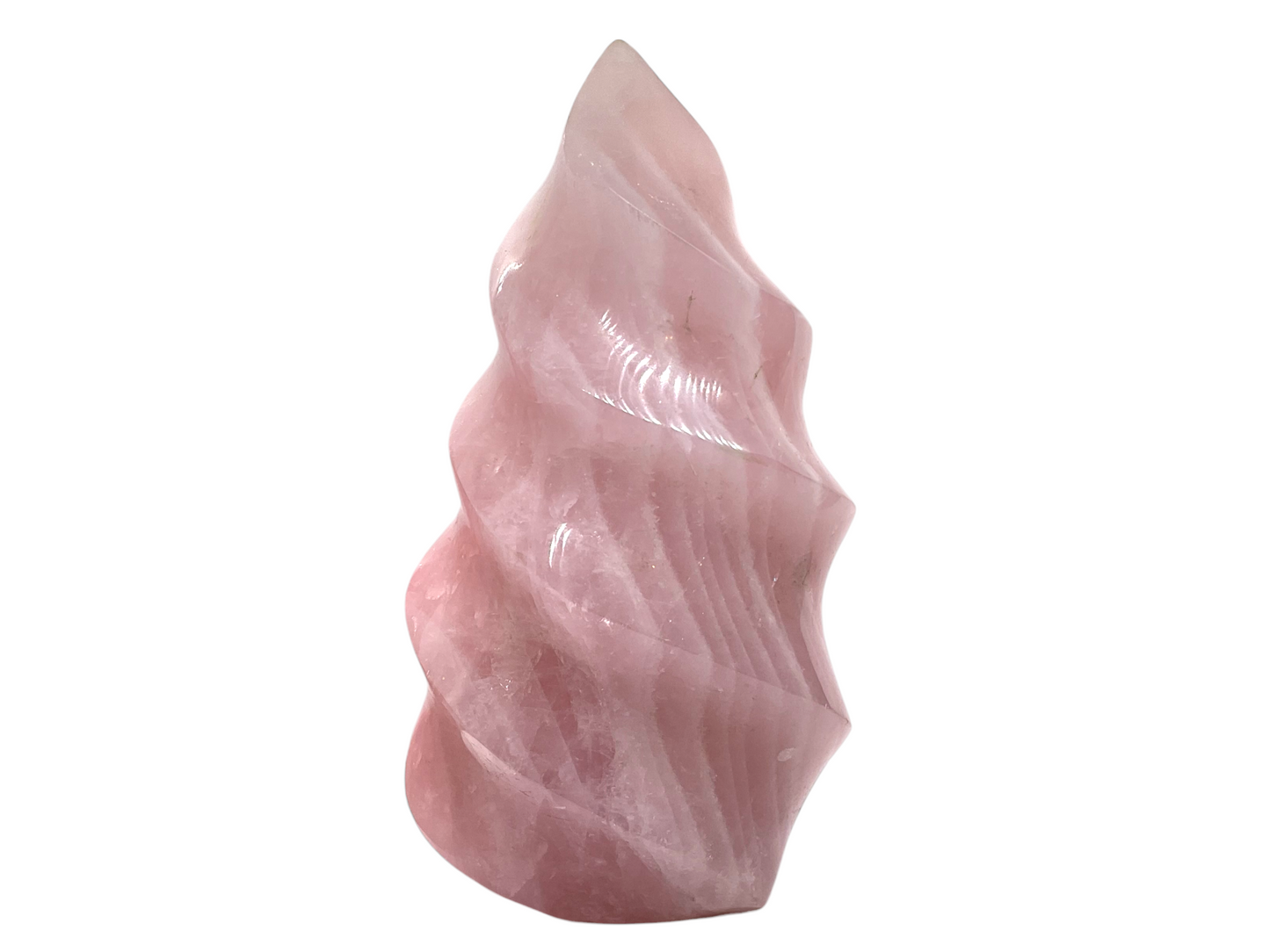 Rosenquarz Kristall Flamme I Edelsteinspirale I 8x6x15cm I 960gr. I Unikat-Masterpiece I AAA-Qualität I Sammlerstück I Madagaskar
