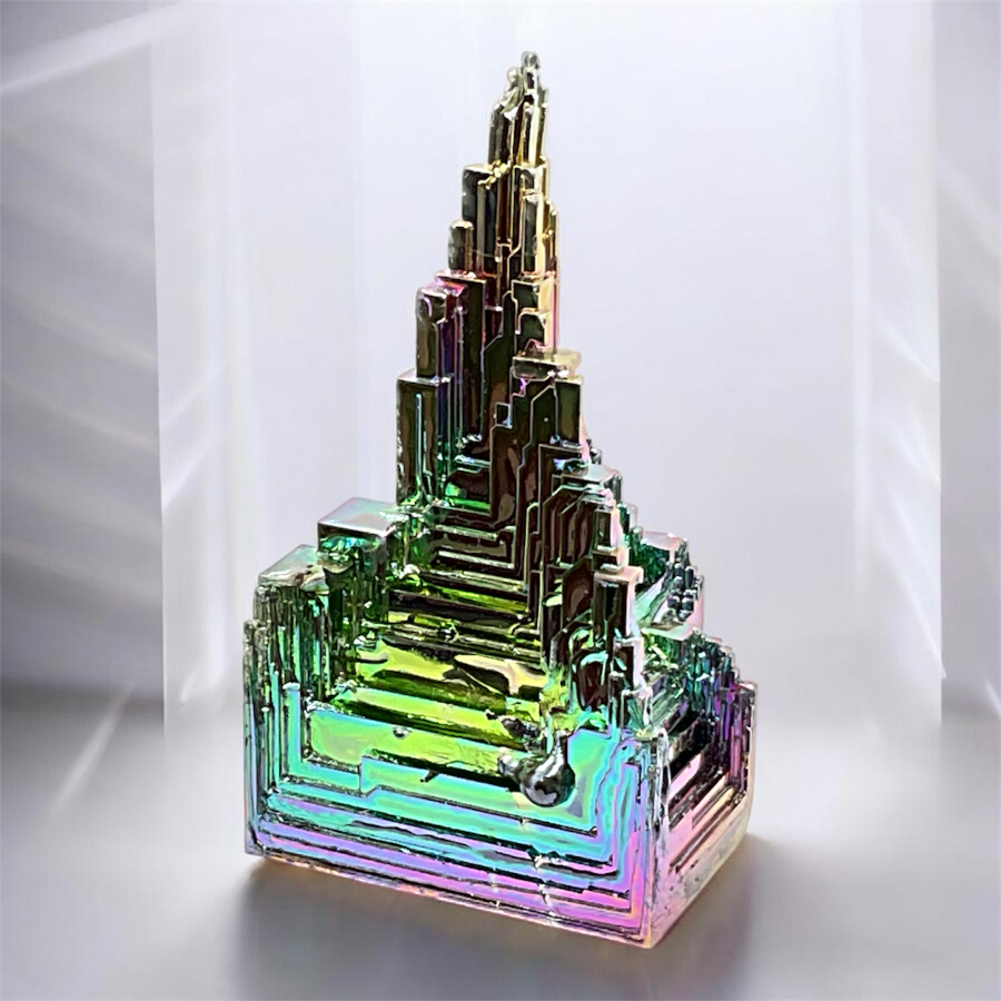 Wismut Kristall Bismut Pyramide 80–100g – Skelettkristall Regenbogenfarben Irisierend – ca. 60mm – Metall Kristall Deko – AAA Qualität