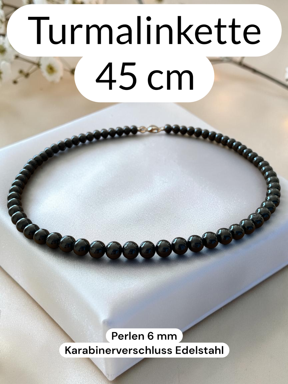 Turmalin (Schörl) Perlenkette 6mm I Länge 45cm I starker Schutzstein I Geschenkverpackung I Heilstein I hochwertige AAA-Qualität I Brasilien