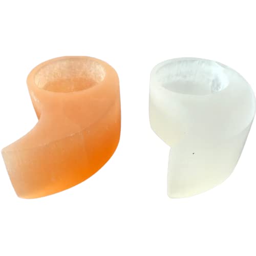 Steinfixx - Yin und Yang Edelstein Teelichthalter aus Selenit weiß und orange