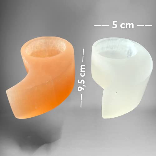 Steinfixx - Yin und Yang Edelstein Teelichthalter aus Selenit weiß und orange
