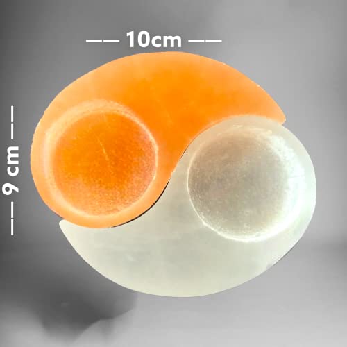 Steinfixx - Yin und Yang Edelstein Teelichthalter aus Selenit weiß und orange