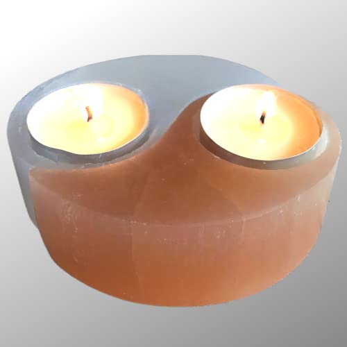 Steinfixx - Yin und Yang Edelstein Teelichthalter aus Selenit weiß und orange