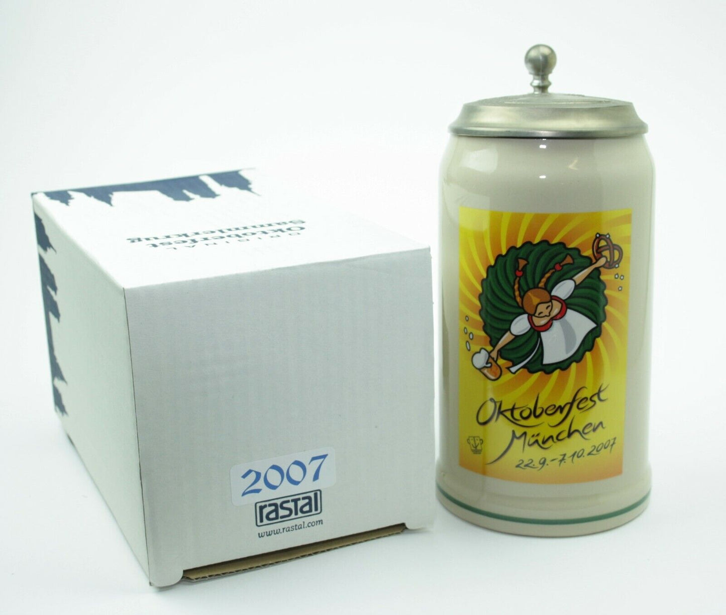 Original Oktoberfestkrug 2007 mit Zinndeckel I Jahreskrug I Zertifikat