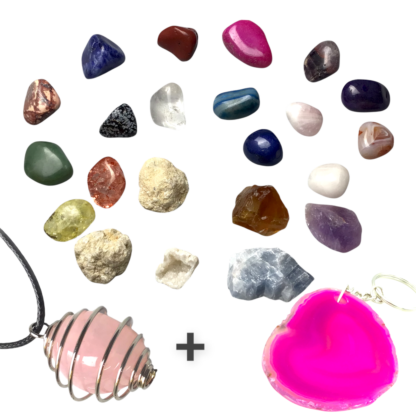 Exclusive Adventskalender Mineralienfüllung mit Geoden zum aufbrechen - 24-teilig- Trommelsteine, Geoden, Rohsteine, Haifischzahn, Achatscheibe
