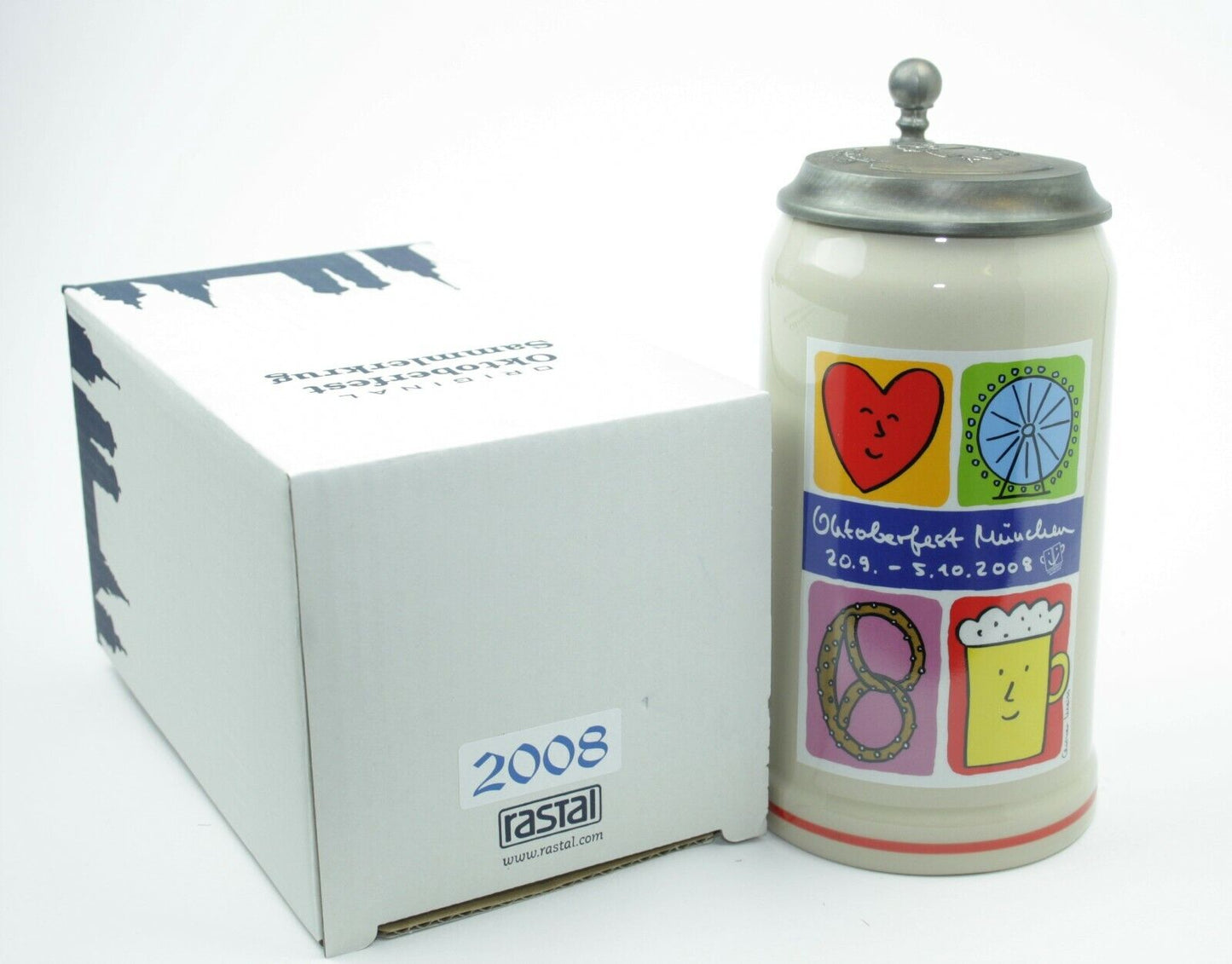 Original Oktoberfestkrug 2008 mit Zinndeckel I Jahreskrug I Zertifikat