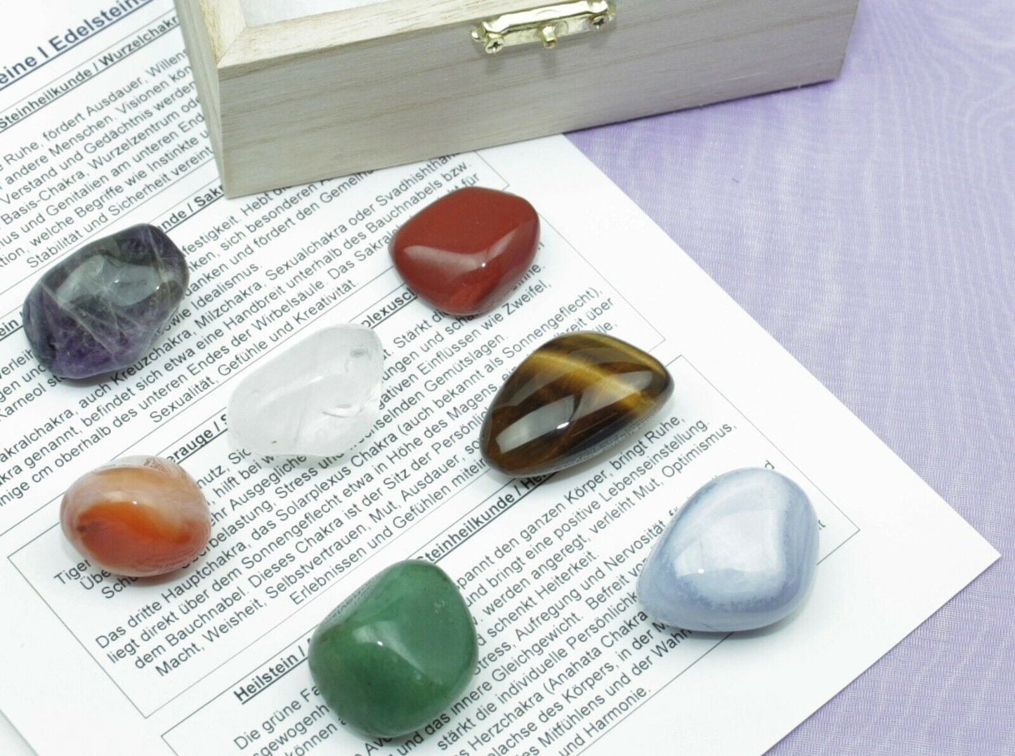 Chakra Set mit den 7 wichtigsten Heilsteinen I ausführliche Heilsteinanleitung