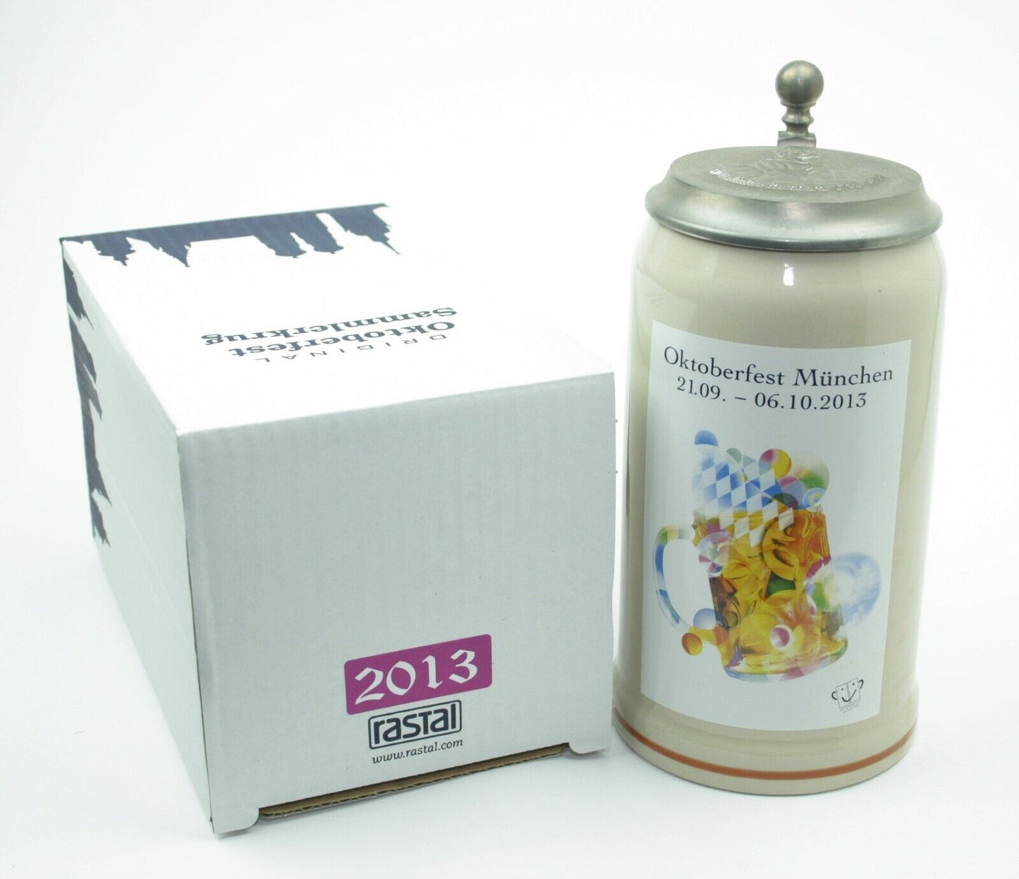 Original Oktoberfestkrug 2013 mit Zinndeckel I Jahreskrug I Zertifikat