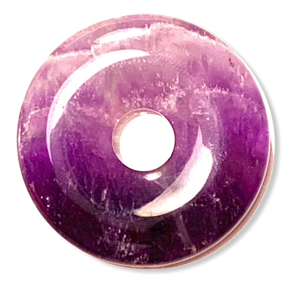 Premium Edelstein-Donut Amethyst top Qualität optional als Kette mit versilberter oder vergoldeter Spirale und Wildlederband