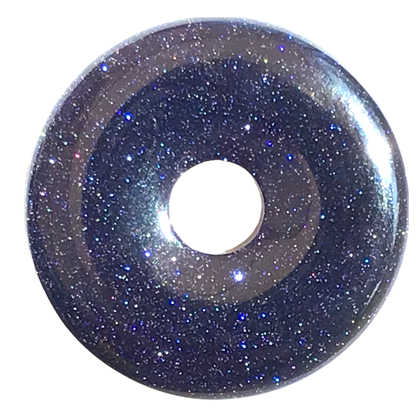 Premium Edelstein-Donut Blaufluss optional als Kette mit versilberter oder vergoldeter Spirale und Wildlederband