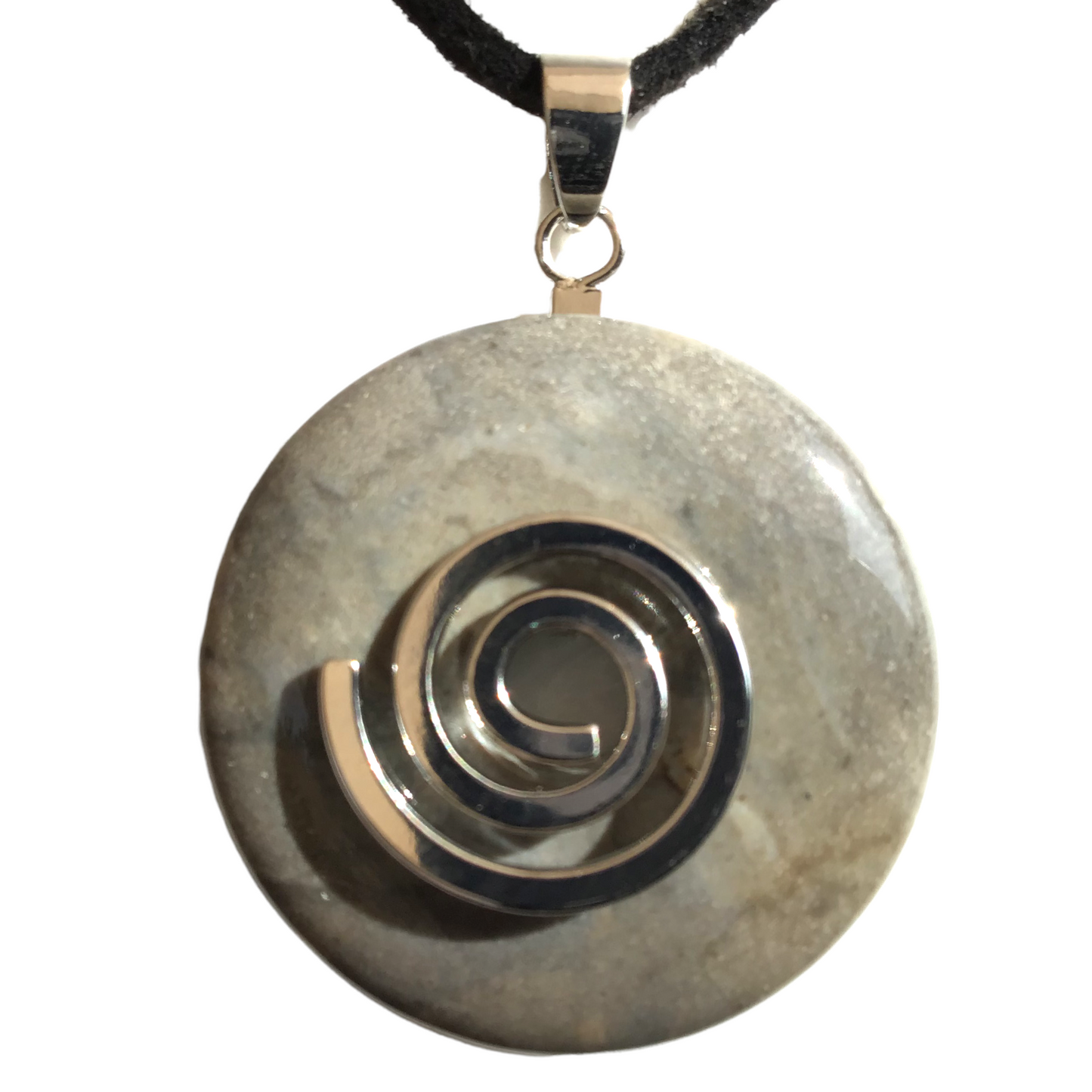 Premium Feuerstein Edelstein-Donut optional als Kette mit versilberter oder vergoldeter Spirale und Wildlederband