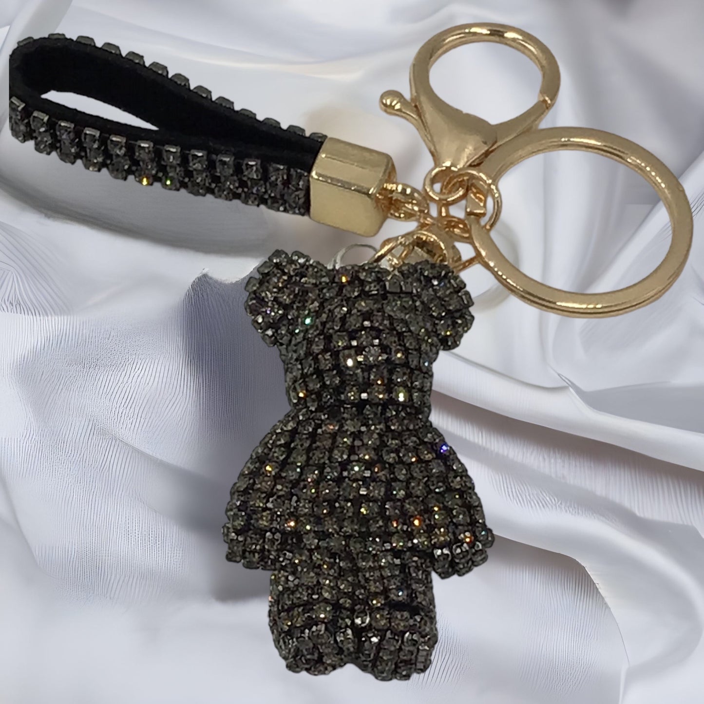 Steinfixx® Edler Strass-Bär Schlüsselanhänger mit Ring und Lederschlaufe | luxuriöses Geschenk | Cartoon | Strass