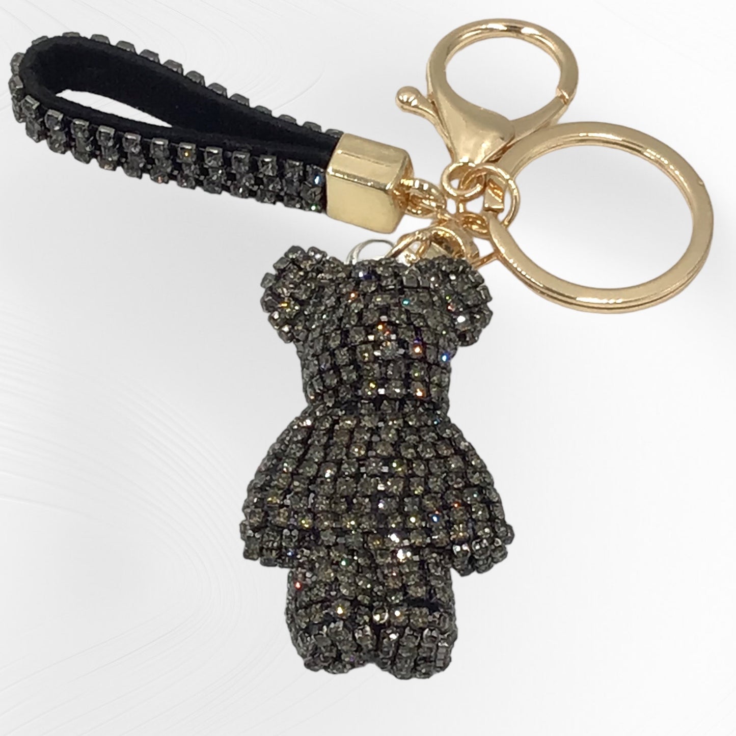 Steinfixx® Edler Strass-Bär Schlüsselanhänger mit Ring und Lederschlaufe | luxuriöses Geschenk | Cartoon | Strass