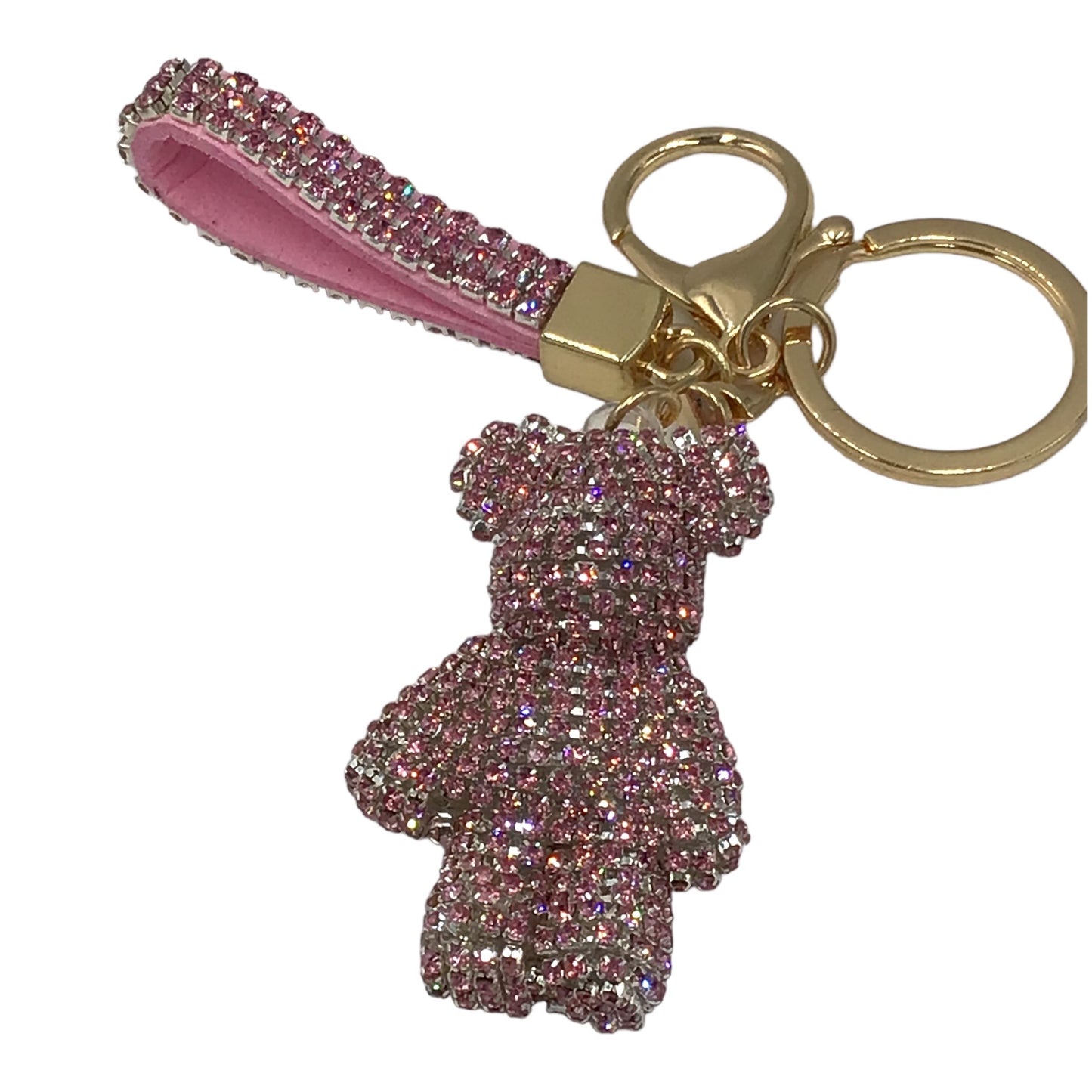 Steinfixx® Edler Strass-Bär Schlüsselanhänger mit Ring und Lederschlaufe | luxuriöses Geschenk | Cartoon | Strass