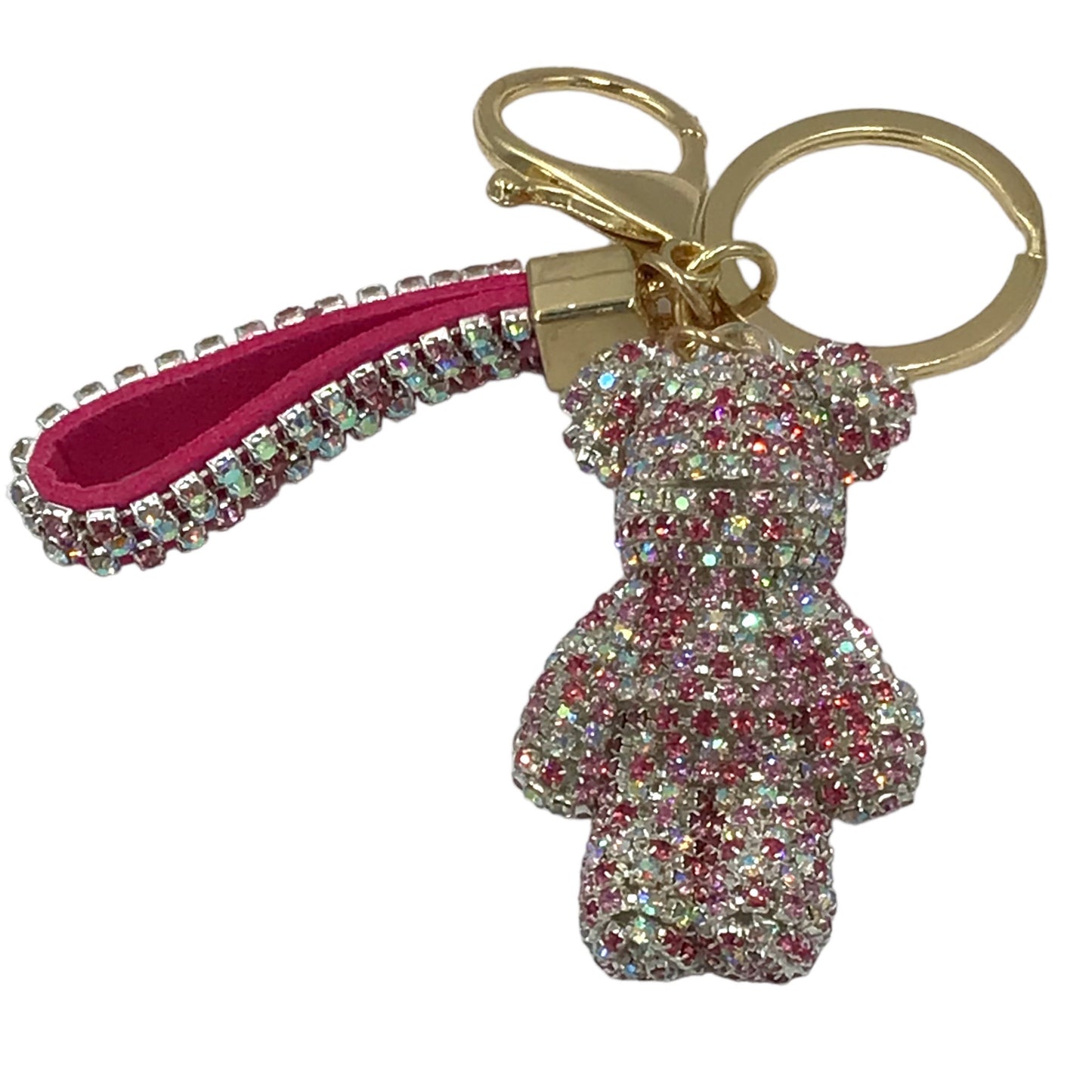 Steinfixx® Edler Strass-Bär Schlüsselanhänger mit Ring und Lederschlaufe | luxuriöses Geschenk | Cartoon | Strass