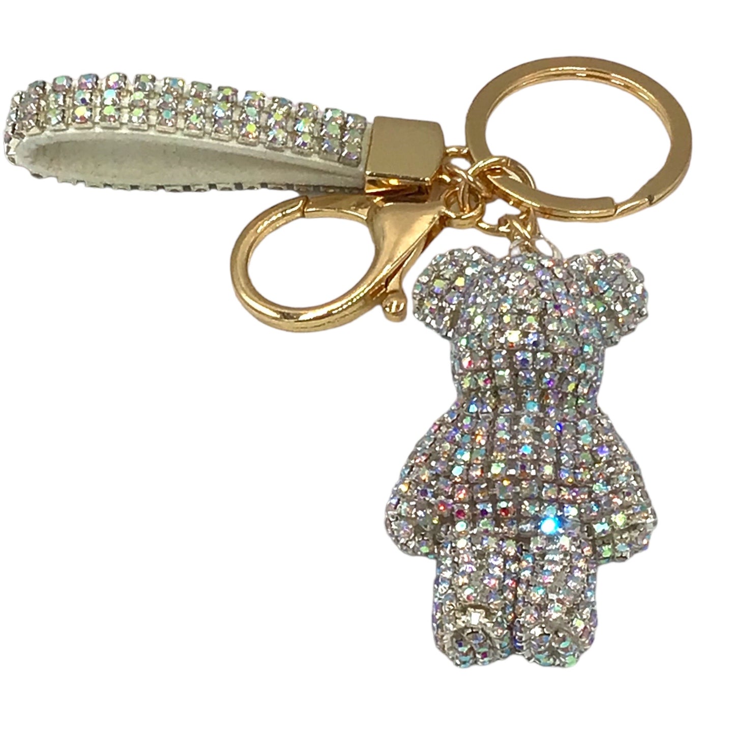 Steinfixx® Edler Strass-Bär Schlüsselanhänger mit Ring und Lederschlaufe | luxuriöses Geschenk | Cartoon | Strass