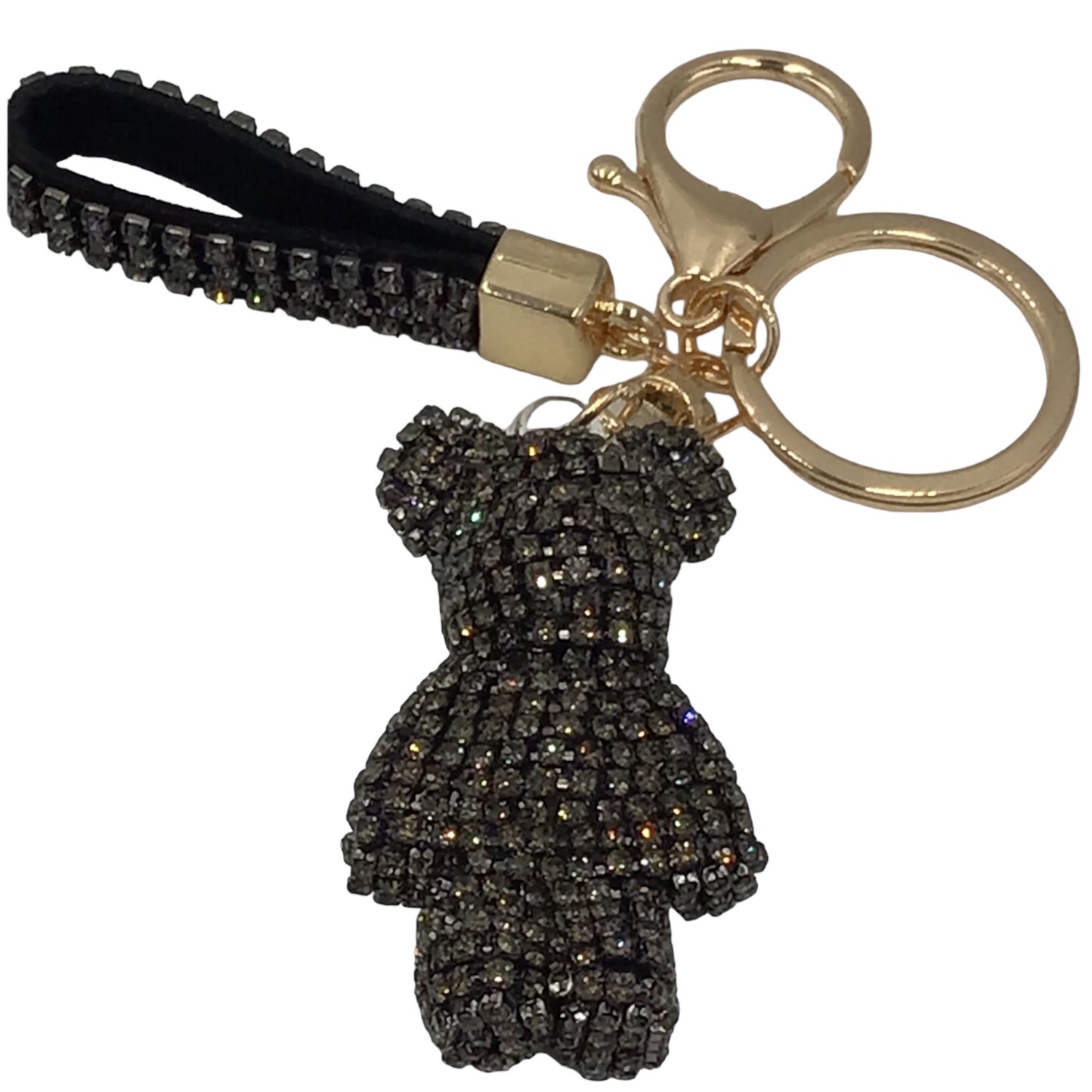 Steinfixx® Edler Strass-Bär Schlüsselanhänger mit Ring und Lederschlaufe | luxuriöses Geschenk | Cartoon | Strass
