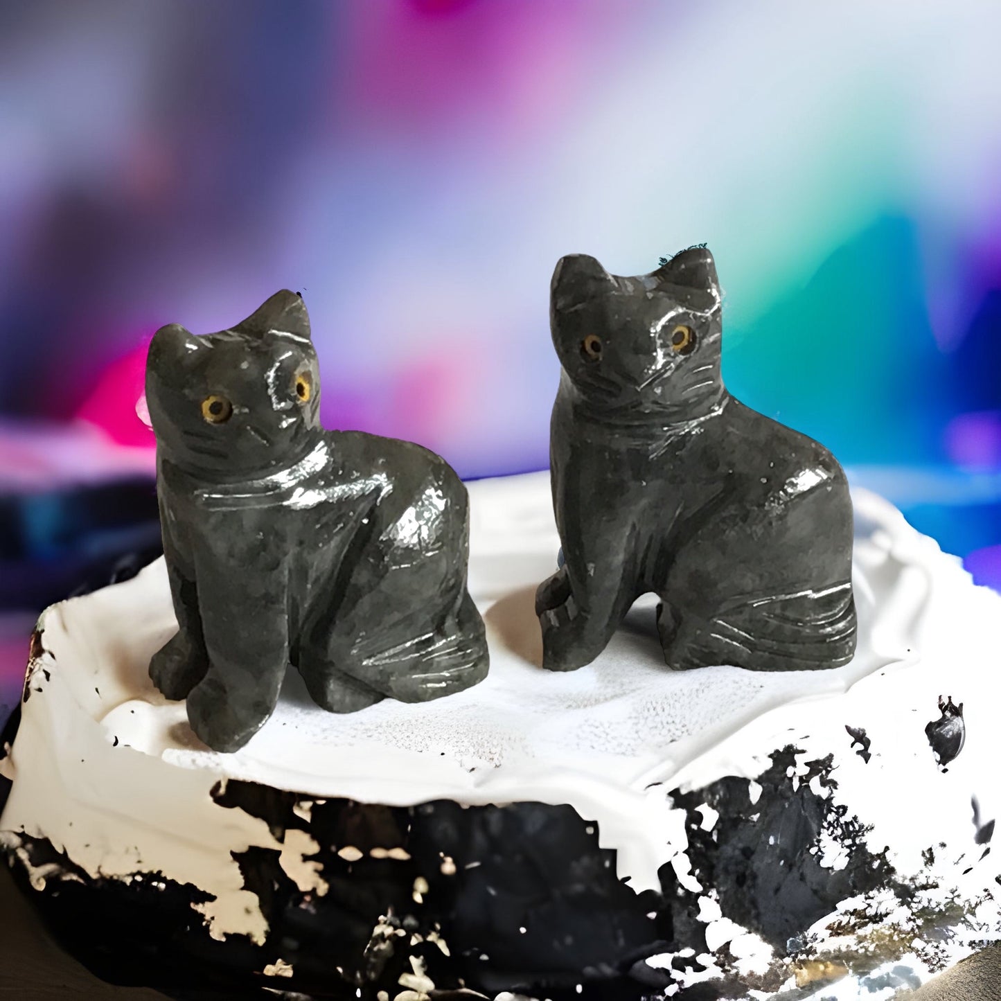 Steinfixx® - Speckstein Figur Katze Minka | Schnitzerei | Sammelfigur | geschliffen und poliert | 37x29 mm | Handarbeit