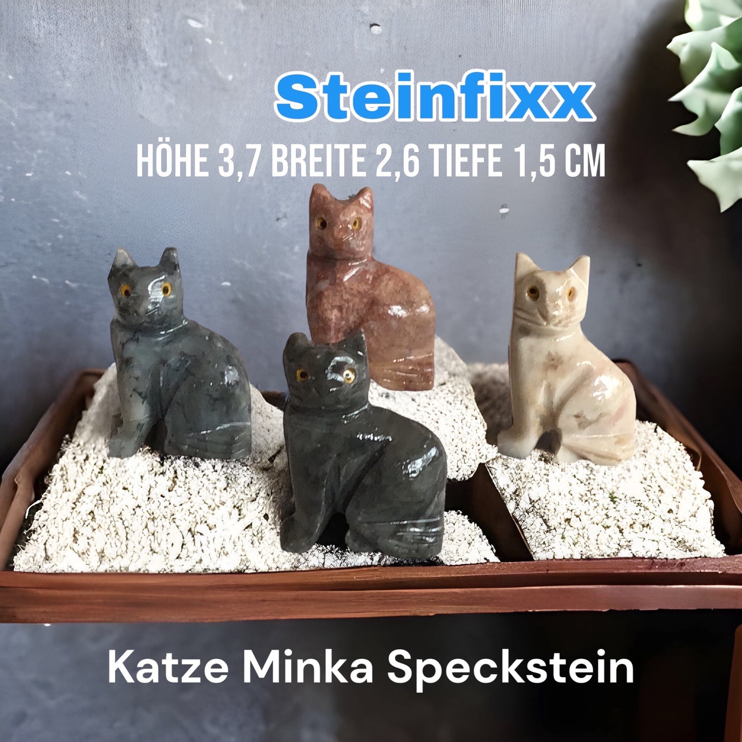 Steinfixx® - Speckstein Figur Katze Minka | Schnitzerei | Sammelfigur | geschliffen und poliert | 37x29 mm | Handarbeit