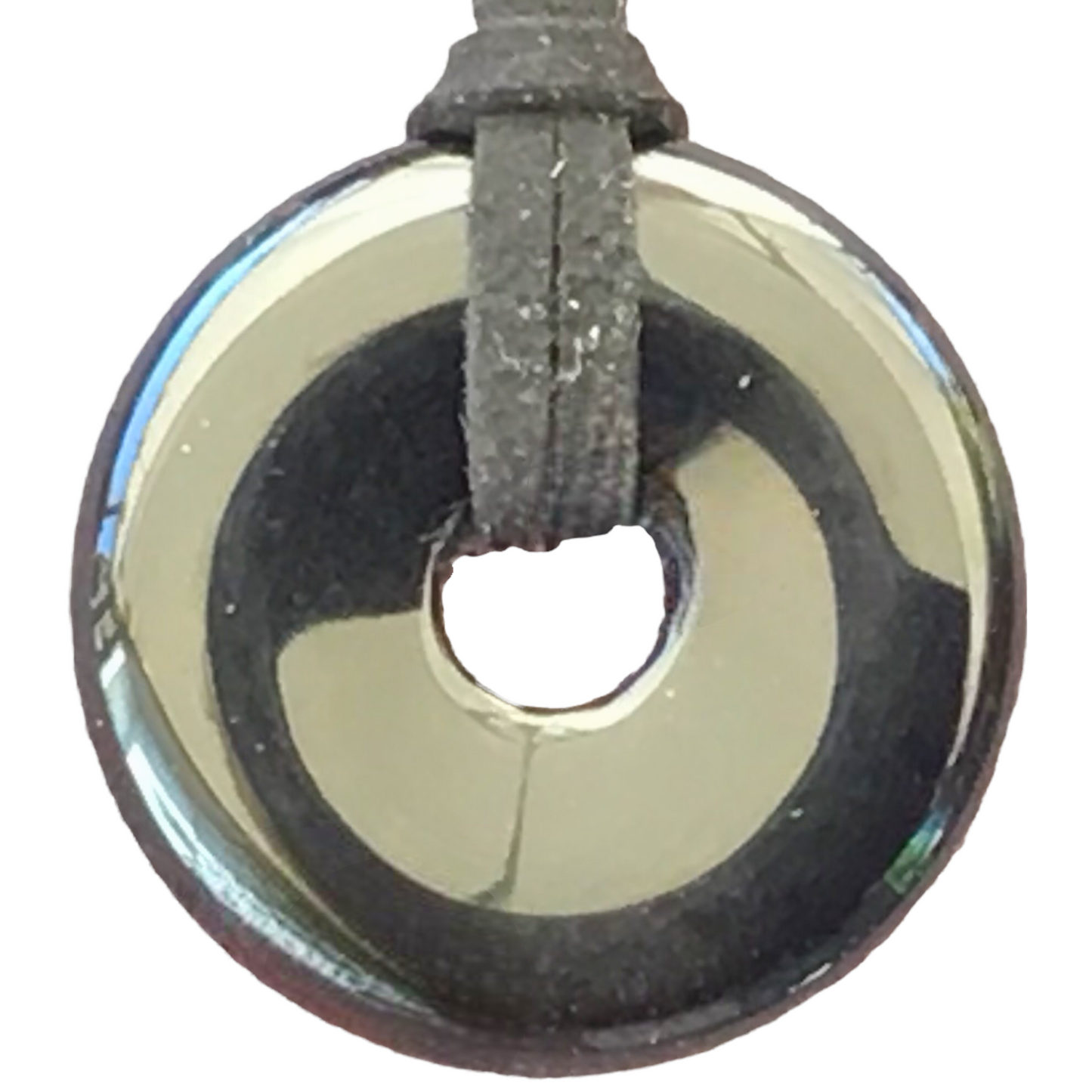 Premium Silberobsidian Edelstein-Donut optional als Kette mit versilberter oder vergoldeter Spirale und Wildlederband