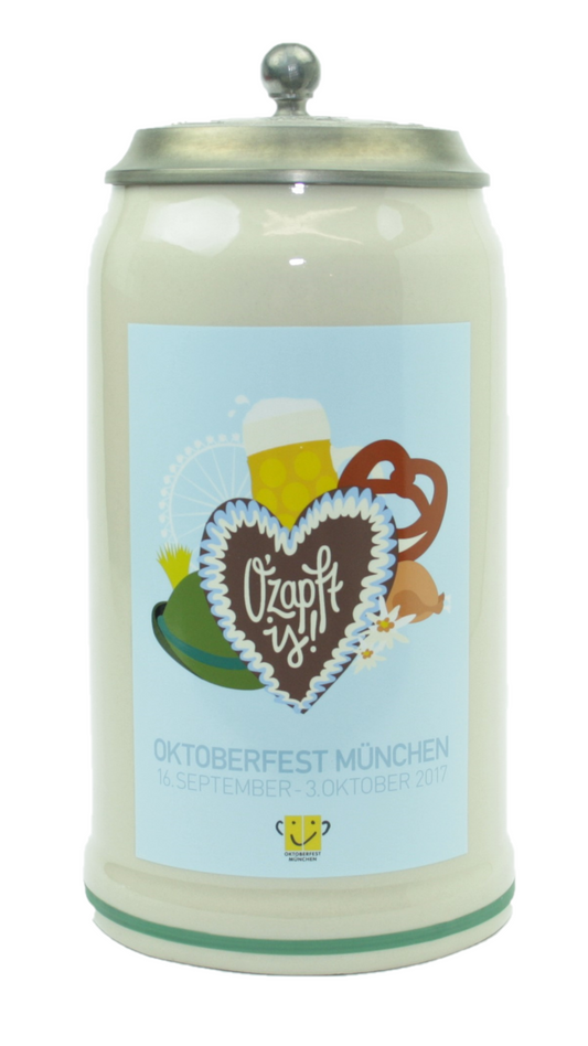 Original Oktoberfestkrug 2017 mit Zinndeckel I Jahreskrug I Zertifikat