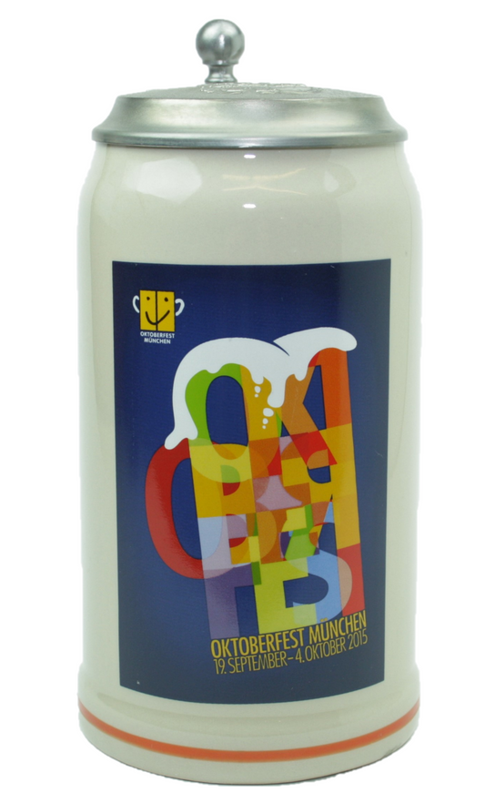 Original Oktoberfestkrug 2015 mit Zinndeckel I Jahreskrug I Zertifikat