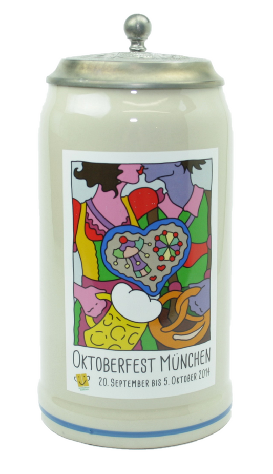 Original Oktoberfestkrug 2014 mit Zinndeckel I Jahreskrug I Zertifikat