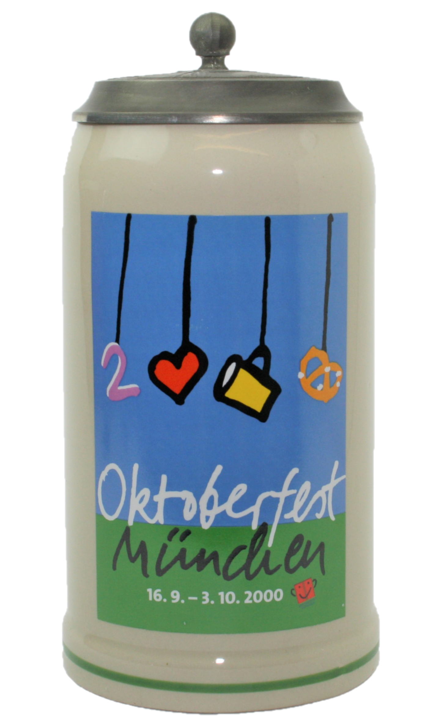Original Oktoberfestkrug 2000 mit Zinndeckel I Jahreskrug I Zertifikat