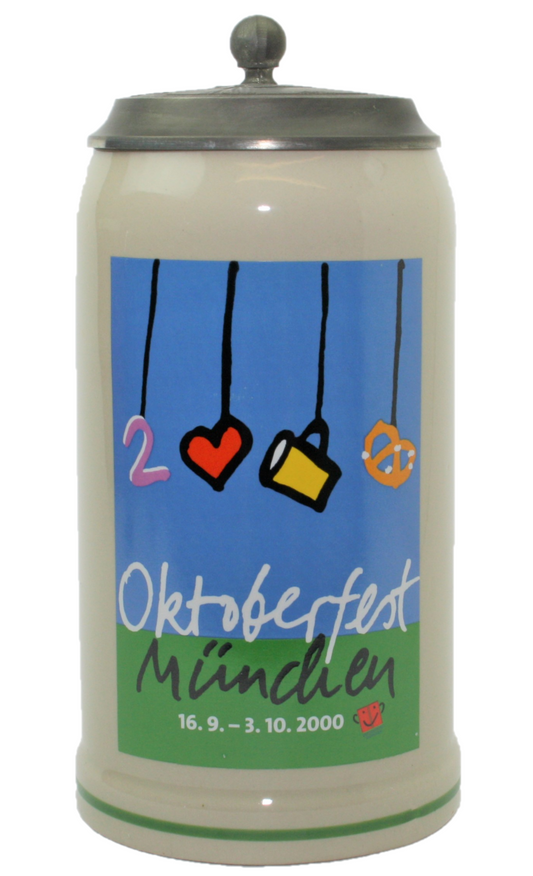 Original Oktoberfestkrug 2000 mit Zinndeckel I Jahreskrug I Zertifikat
