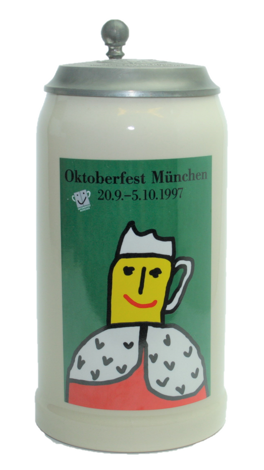 Original Oktoberfestkrug 1997 mit Zinndeckel I Jahreskrug I Zertifikat