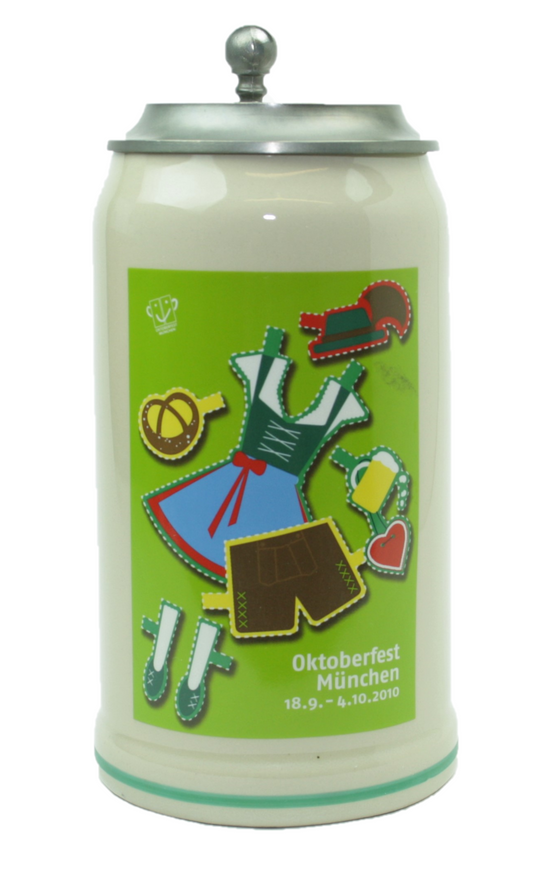 Original Oktoberfestkrug 2010 mit Zinndeckel I Jahreskrug I Zertifikat