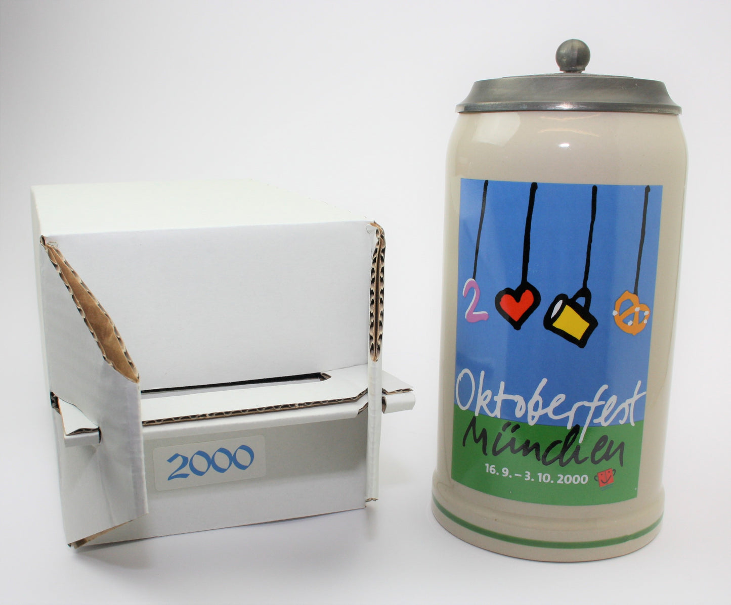Original Oktoberfestkrug 2000 mit Zinndeckel I Jahreskrug I Zertifikat
