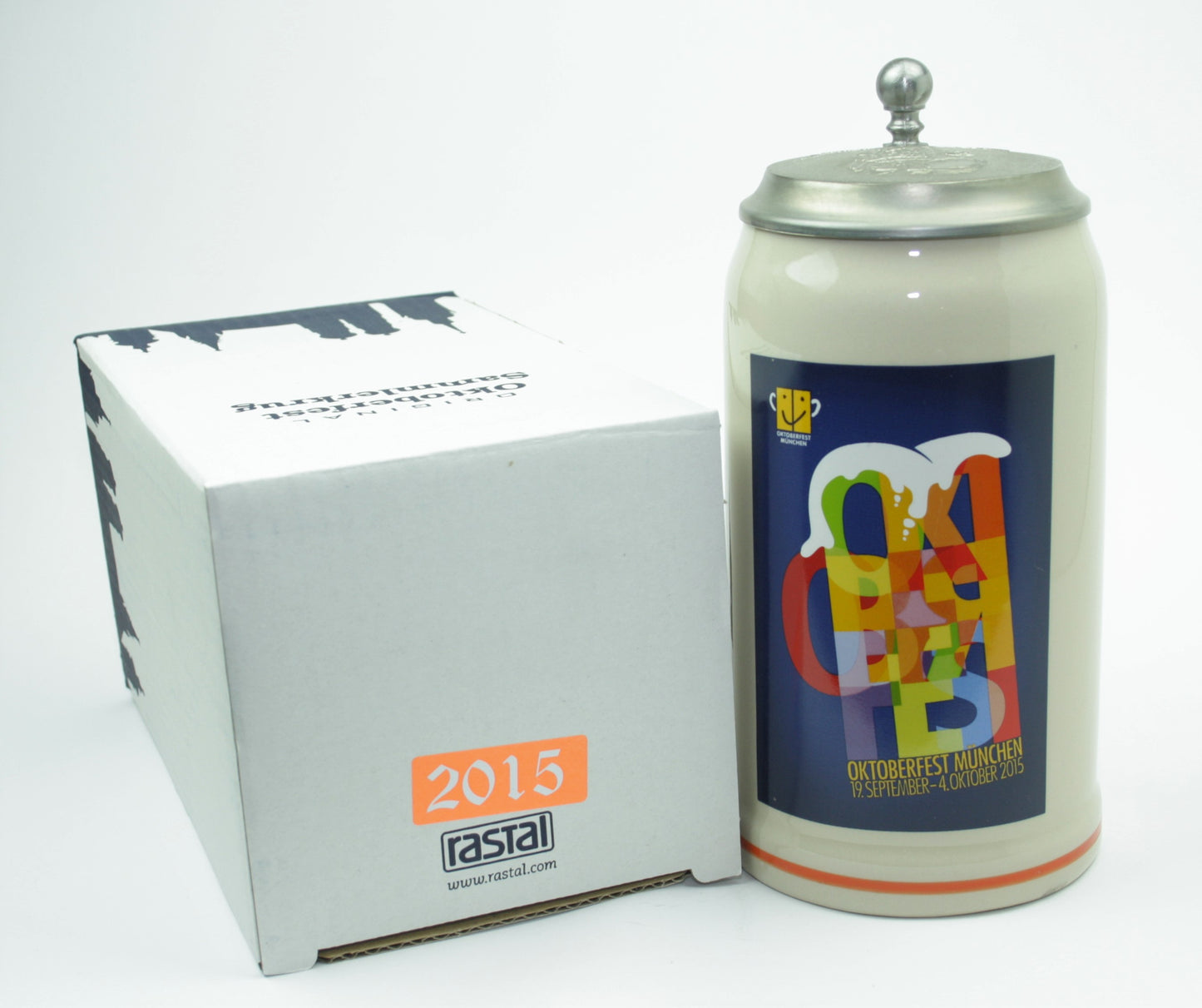 Original Oktoberfestkrug 2015 mit Zinndeckel I Jahreskrug I Zertifikat