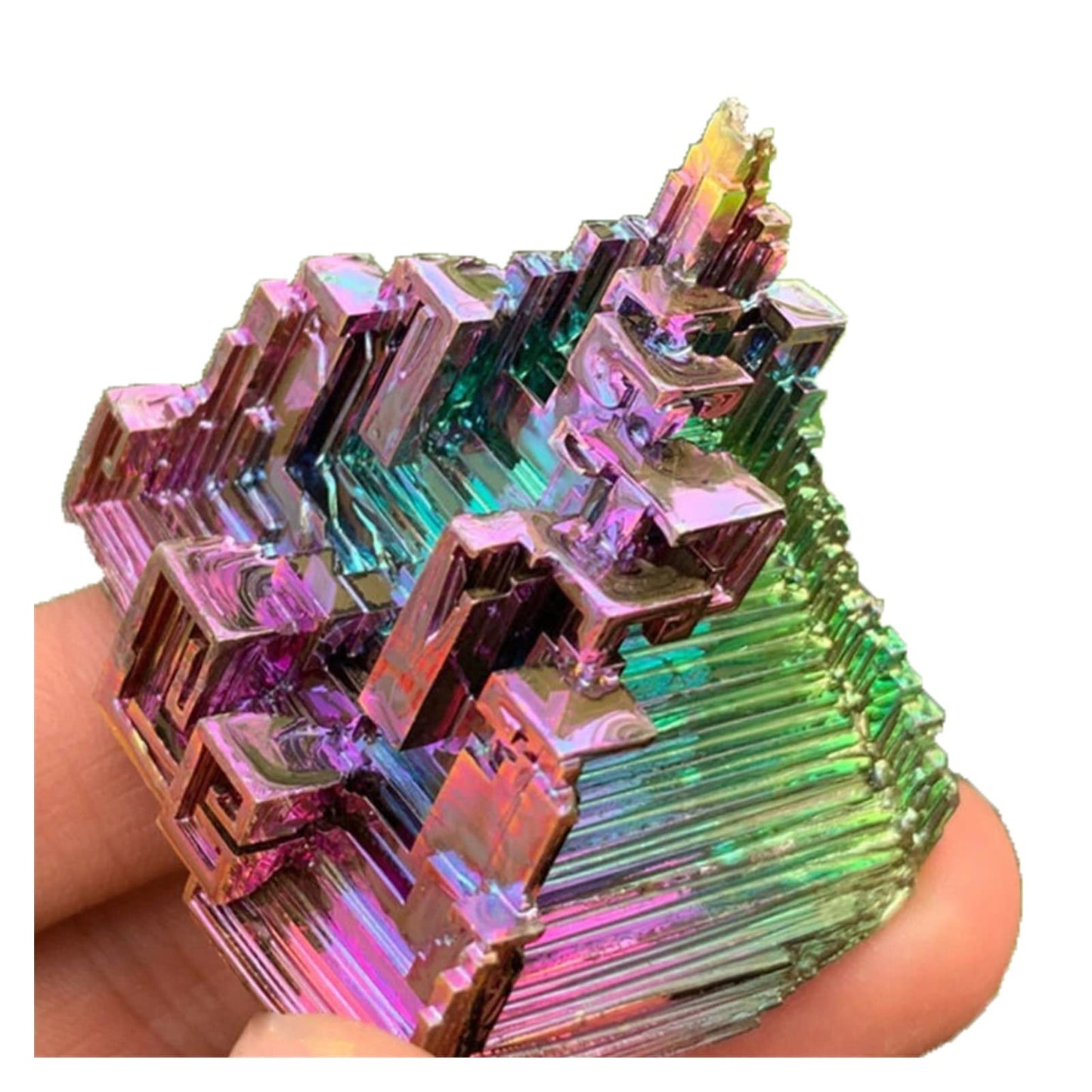 Wismut Kristall Bismut Pyramide 80–100g – Skelettkristall Regenbogenfarben Irisierend – ca. 60mm – Metall Kristall Deko – AAA Qualität